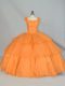 Orange Sleeveless Beading and Ruffled Layers and Ruching Floor Length Quince Ball Gowns