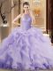 Noble Lavender Halter Top Neckline Beading and Ruffles Quinceanera Dresses Sleeveless Lace Up