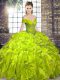 Floor Length Olive Green 15 Quinceanera Dress Off The Shoulder Sleeveless Lace Up