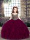 Dramatic Fuchsia Tulle Lace Up Straps Sleeveless Floor Length High School Pageant Dress Beading