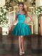 Captivating Teal Sleeveless Mini Length Ruching Lace Up Club Wear