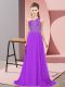 Purple Sleeveless Floor Length Beading Side Zipper Evening Outfits