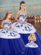 Deluxe Royal Blue Sleeveless Embroidery and Bowknot Floor Length 15th Birthday Dress
