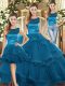 Elegant Sleeveless Tulle Floor Length Lace Up Sweet 16 Dresses in Teal with Ruffles
