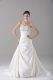 Fantastic White Strapless Lace Up Beading Wedding Gowns Brush Train Sleeveless