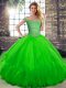 Beautiful Sleeveless Floor Length Beading and Ruffles Lace Up Vestidos de Quinceanera with Green