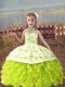Pretty Yellow Green Sleeveless Floor Length Beading and Embroidery and Ruffles Lace Up Pageant Dress Womens