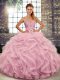 Shining Tulle Sweetheart Sleeveless Lace Up Beading and Ruffles Ball Gown Prom Dress in Pink
