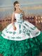 Embroidery and Ruffles Quinceanera Gown Green Lace Up Sleeveless Floor Length