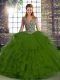 Fashionable Olive Green Ball Gowns Beading and Ruffles Quinceanera Gown Lace Up Tulle Sleeveless Floor Length