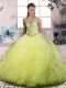 Customized Floor Length Lace Up Quinceanera Gowns Yellow Green for Sweet 16 and Quinceanera with Beading and Ruffles
