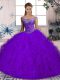 Purple Ball Gowns Beading and Ruffles Sweet 16 Dress Lace Up Tulle Sleeveless