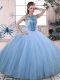 Fashion Blue Lace Up Scoop Beading 15th Birthday Dress Tulle Sleeveless