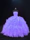 Fine Organza Strapless Sleeveless Lace Up Beading and Ruffles 15th Birthday Dress in Purple