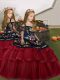 Red Straps Neckline Embroidery and Ruffled Layers Pageant Gowns For Girls Sleeveless Lace Up