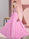 Rose Pink Sleeveless Chiffon Backless Quinceanera Court Dresses for Wedding Party