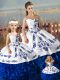 New Style Blue And White Lace Up Quinceanera Gown Embroidery and Ruffles Sleeveless Floor Length