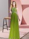 Chiffon Scoop Sleeveless Backless Beading Prom Party Dress in Olive Green