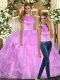 Lilac Organza Backless Halter Top Sleeveless Floor Length Sweet 16 Dresses Beading and Ruffles