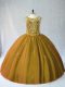 Great Sleeveless Tulle Floor Length Lace Up 15th Birthday Dress in Brown with Beading