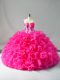 Custom Made Hot Pink Organza Lace Up Quinceanera Dresses Sleeveless Appliques and Ruffles