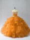High End Floor Length Lace Up 15th Birthday Dress Orange for Sweet 16 and Quinceanera with Beading and Ruffles