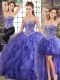 Lavender Quince Ball Gowns Military Ball and Sweet 16 and Quinceanera with Beading and Ruffles Sweetheart Sleeveless Lace Up