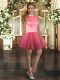 Latest Coral Red Tulle Backless Halter Top Sleeveless Mini Length Homecoming Party Dress Beading