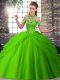 Halter Top Sleeveless Tulle Quinceanera Gown Beading and Pick Ups Brush Train Lace Up