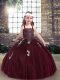 Burgundy Lace Up Kids Formal Wear Beading and Appliques Sleeveless Floor Length