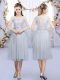 Artistic Tea Length Grey Bridesmaid Dresses Scoop Sleeveless Lace Up