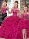 Free and Easy Fuchsia Sleeveless Floor Length Beading and Ruffles Lace Up Sweet 16 Dresses