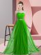 Green Empire Scoop Sleeveless Chiffon Floor Length Lace Up Beading Dama Dress for Quinceanera