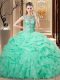 Apple Green Scoop Lace Up Beading and Ruffles Quinceanera Dress Sleeveless