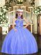 Beauteous Blue Pageant Dress Toddler Party and Sweet 16 and Wedding Party with Appliques Halter Top Sleeveless Lace Up