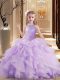Sleeveless Floor Length Beading and Ruffles Lace Up Kids Pageant Dress with Lavender