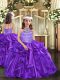 Purple Sleeveless Organza Lace Up Girls Pageant Dresses for Party and Quinceanera and Wedding Party
