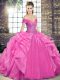 Beading and Ruffles Quinceanera Dresses Rose Pink Lace Up Sleeveless Floor Length