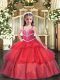 Trendy Straps Sleeveless Lace Up Little Girls Pageant Dress Red Organza