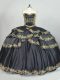 Black Satin Lace Up Sweetheart Sleeveless Floor Length Sweet 16 Dress Embroidery