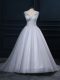 Fine Grey V-neck Lace Up Beading and Appliques Wedding Dress Court Train Sleeveless
