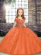 Fantastic Floor Length Orange Little Girls Pageant Dress Wholesale Tulle Sleeveless Beading