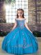 Inexpensive Aqua Blue Ball Gowns Beading and Appliques Kids Formal Wear Lace Up Tulle Sleeveless Floor Length