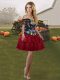 Superior Off The Shoulder Sleeveless Party Dresses Mini Length Embroidery and Ruffled Layers Wine Red Organza