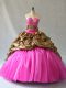 Glorious V-neck Sleeveless Quinceanera Gown Brush Train Beading and Pick Ups Hot Pink Organza