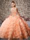 Trendy Orange Organza Lace Up Ball Gown Prom Dress Sleeveless Court Train Beading and Ruffled Layers