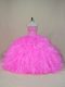 Beautiful Sleeveless Organza Floor Length Lace Up Quinceanera Dress in Pink with Beading and Ruffles