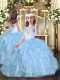 Baby Blue Straps Lace Up Beading and Ruffles Little Girl Pageant Dress Sleeveless
