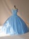 Blue and Light Blue Tulle Lace Up Quinceanera Dress Sleeveless Brush Train Beading