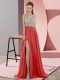Coral Red Sleeveless Sweep Train Beading Prom Evening Gown